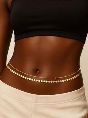 Waist Chain Waist Beads for Women, 14k Gold Plated Cute Body Chain Gold